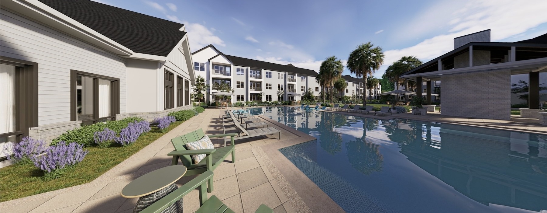 a pool and a building